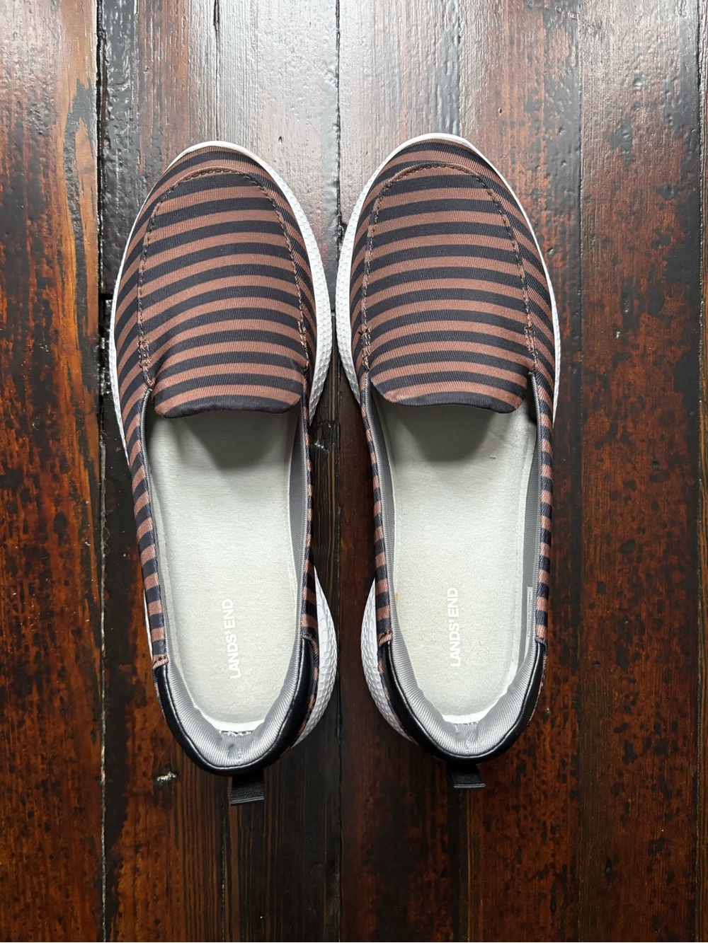 Lands' End Women's Black and Brown Striped Slip-On Moccasins